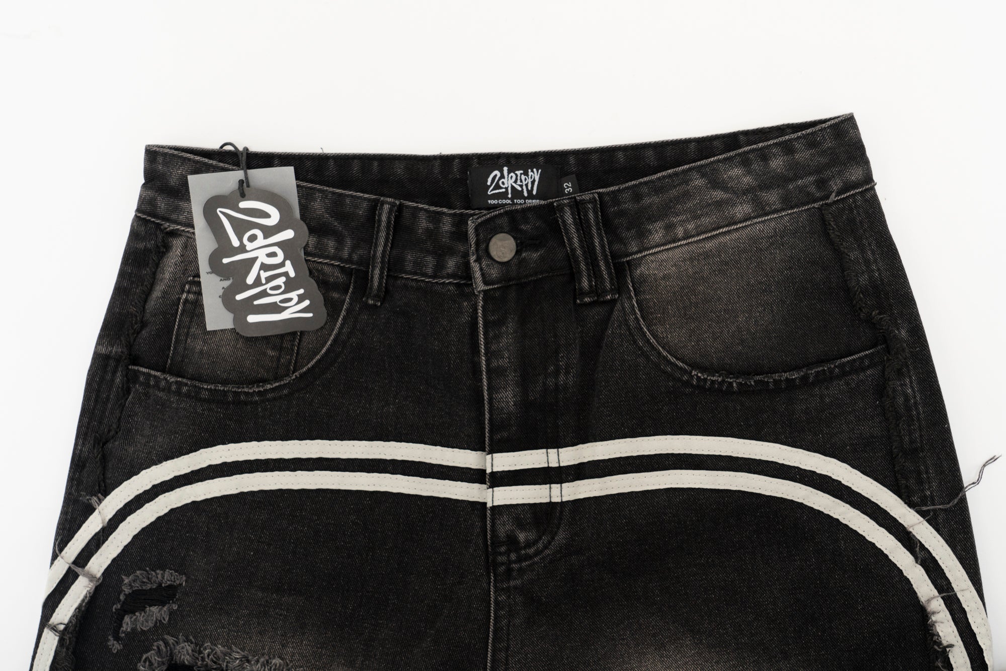 BG10| DOUBLE STRIPE BAGGIE BLACK DENIM