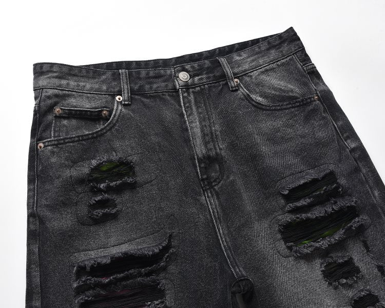 SH6|BLACK DISTRESSED DENIM SHORT