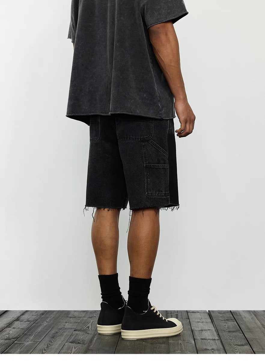 SH2|BLACK PATCH-WORK DENIM SHORT