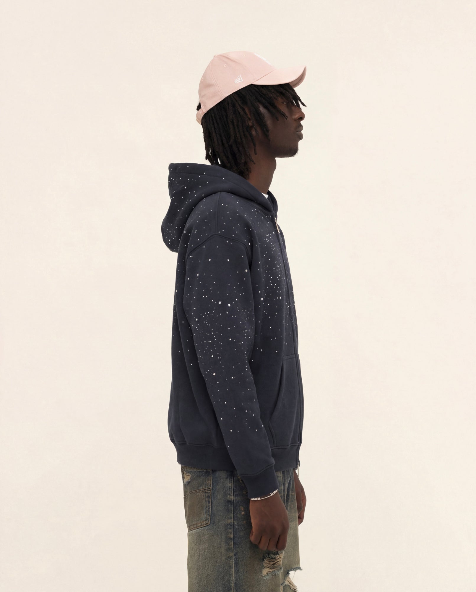 FW25|RHINESTONE NIGHT BLUE ZIP-HOODIE