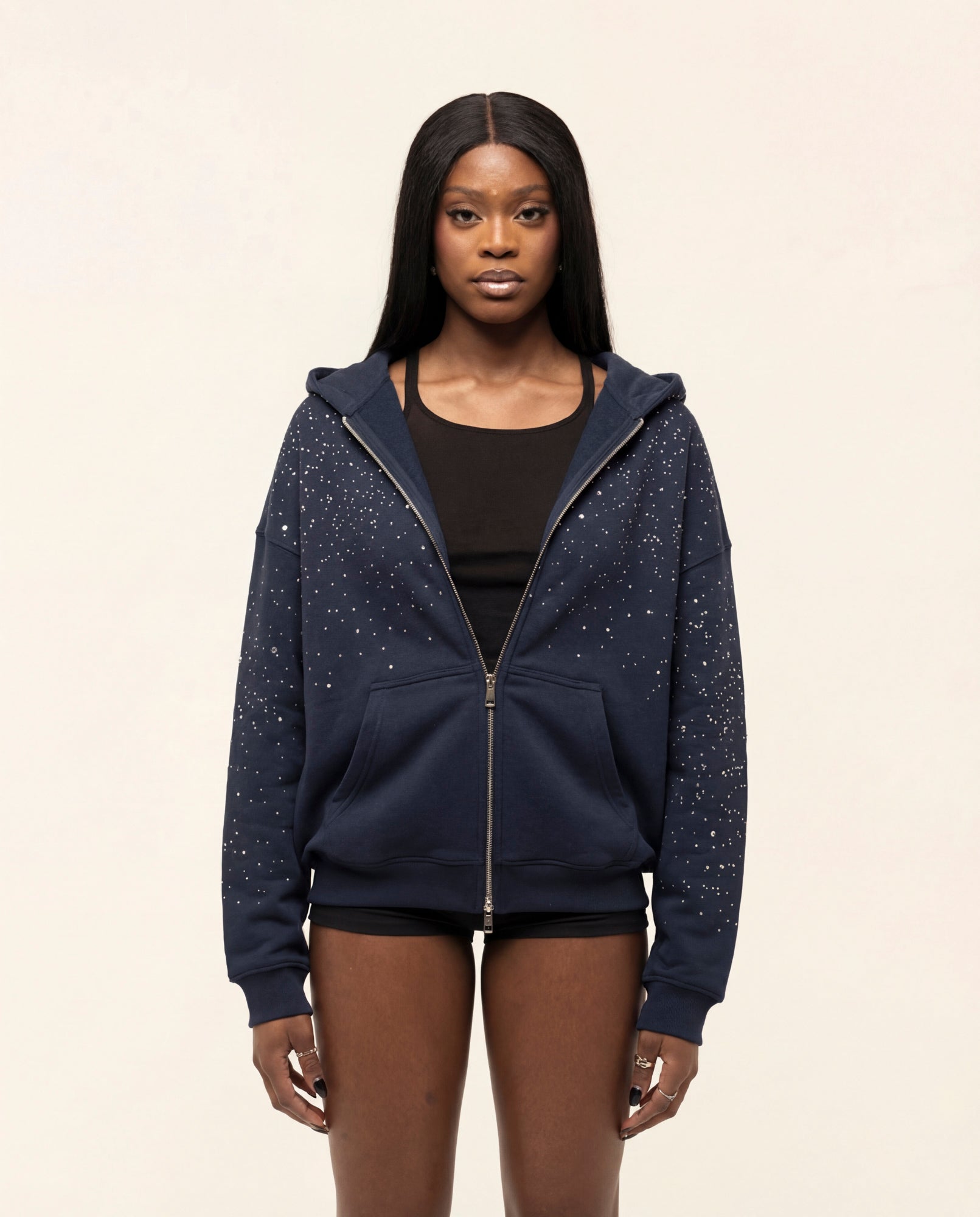 FW25|RHINESTONE NIGHT BLUE ZIP-HOODIE