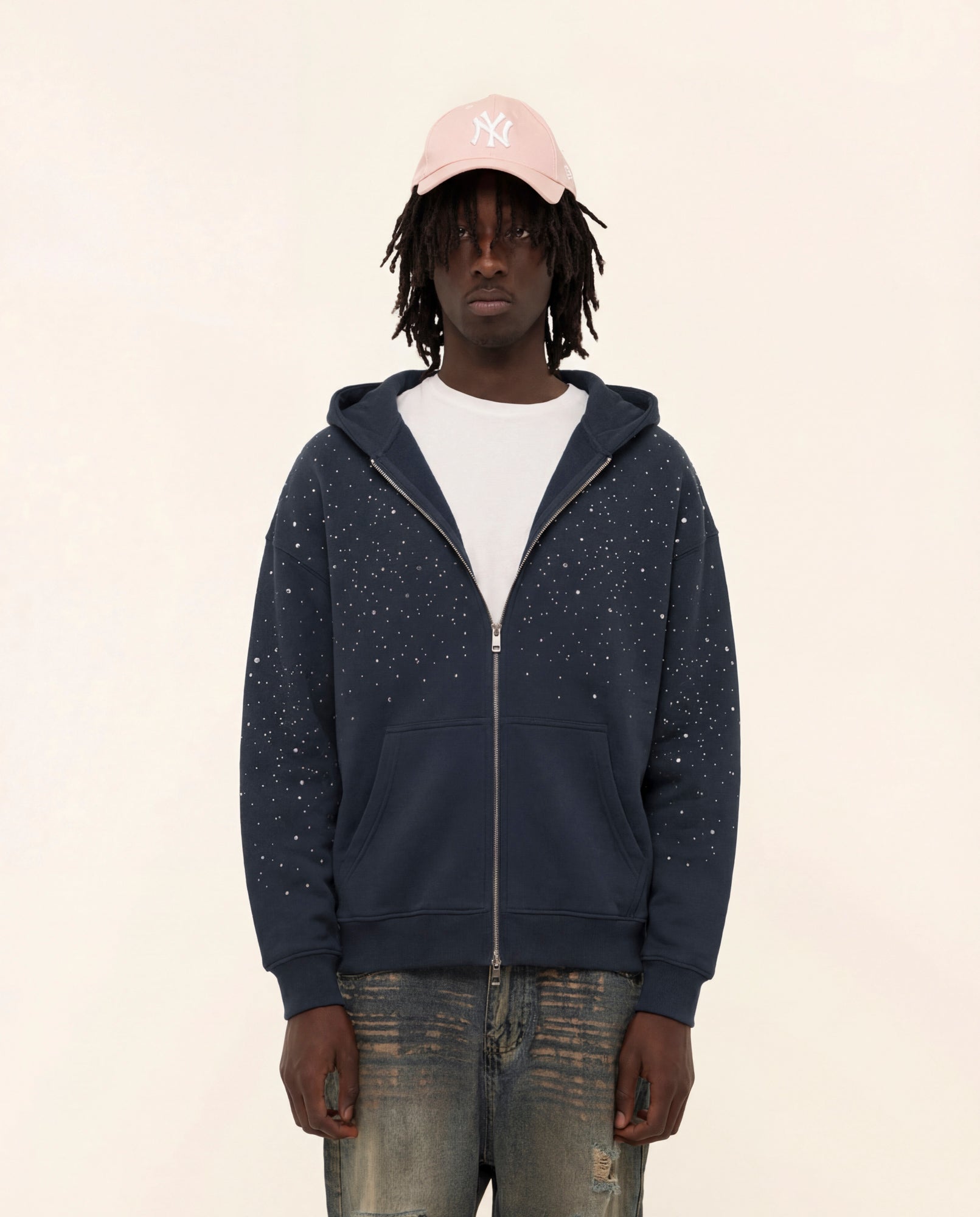 FW25|RHINESTONE NIGHT BLUE ZIP-HOODIE