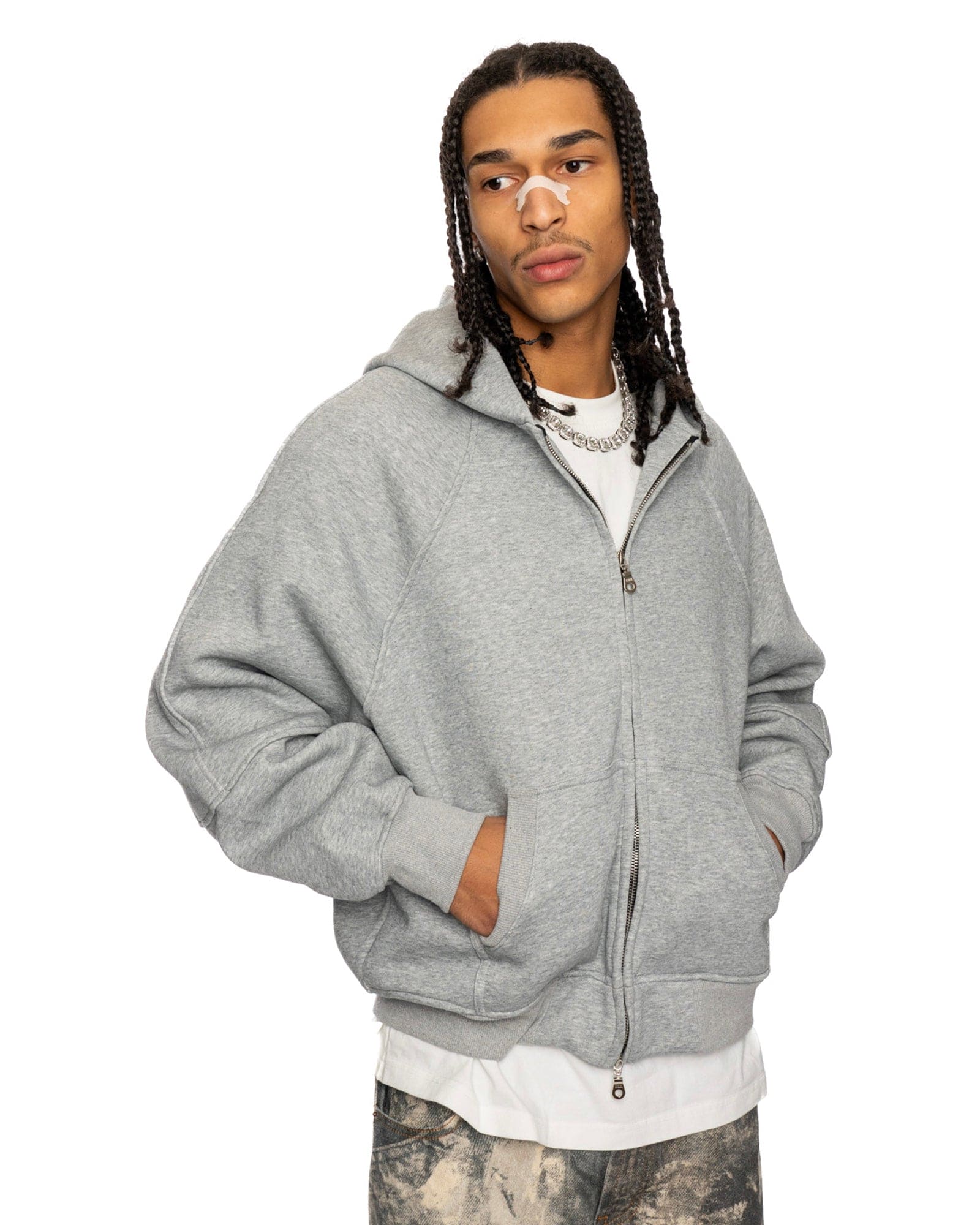 ZH1| BOXY GREY ZIP-HOODIE