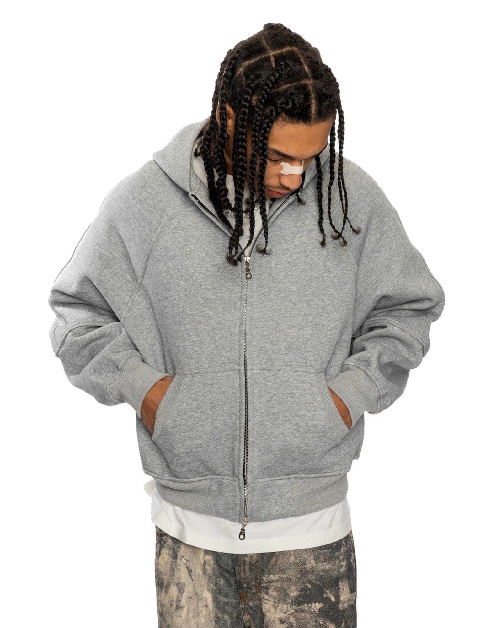 ZH1| BOXY GREY ZIP-HOODIE