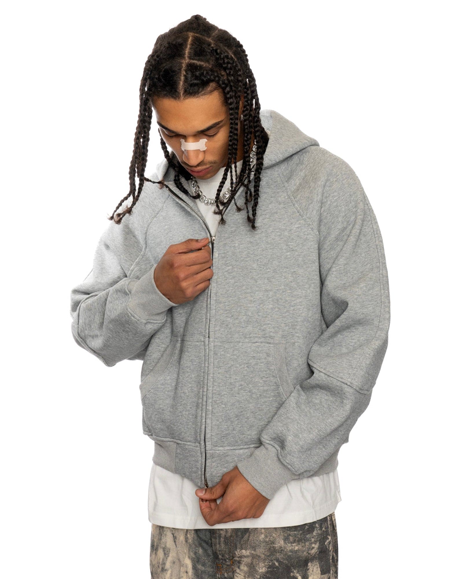 ZH1| BOXY GREY ZIP-HOODIE