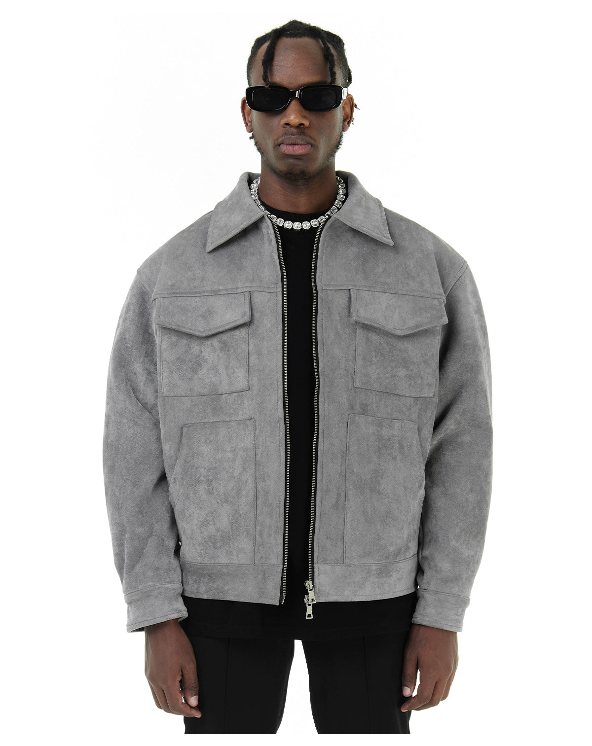 JT4|NIGHTCRAWLER GREY SUEDE JACKET