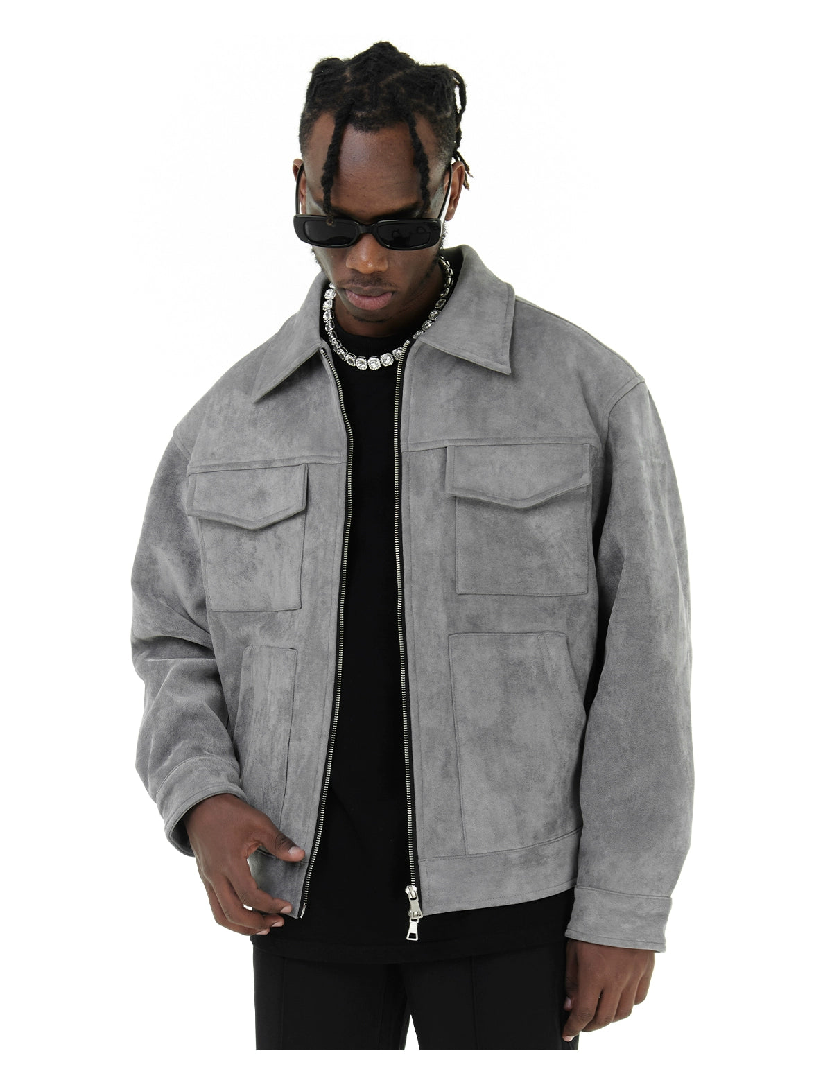 JT4|NIGHTCRAWLER GREY SUEDE JACKET