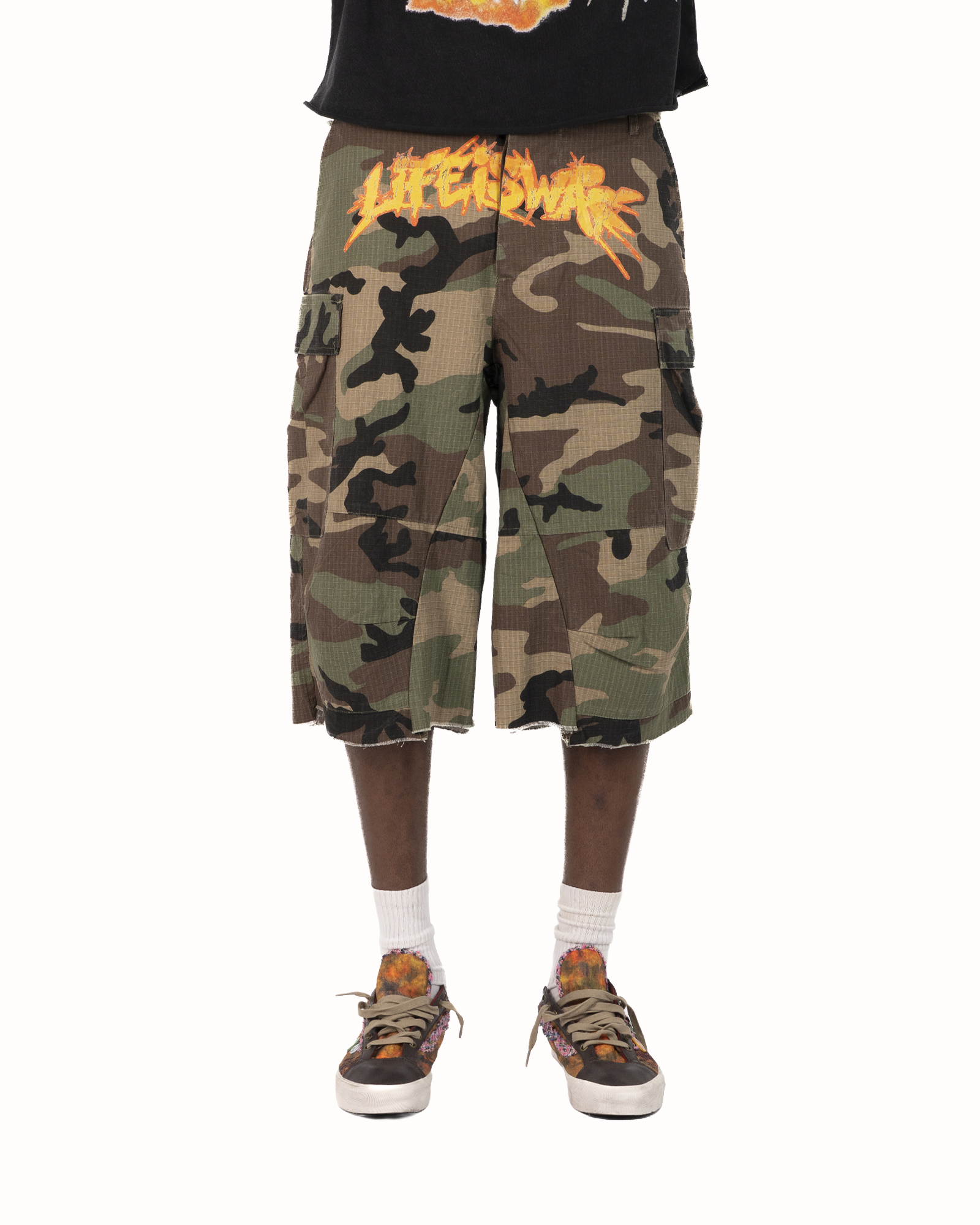 SS26|LIFE IS WAR CAMO JORTS