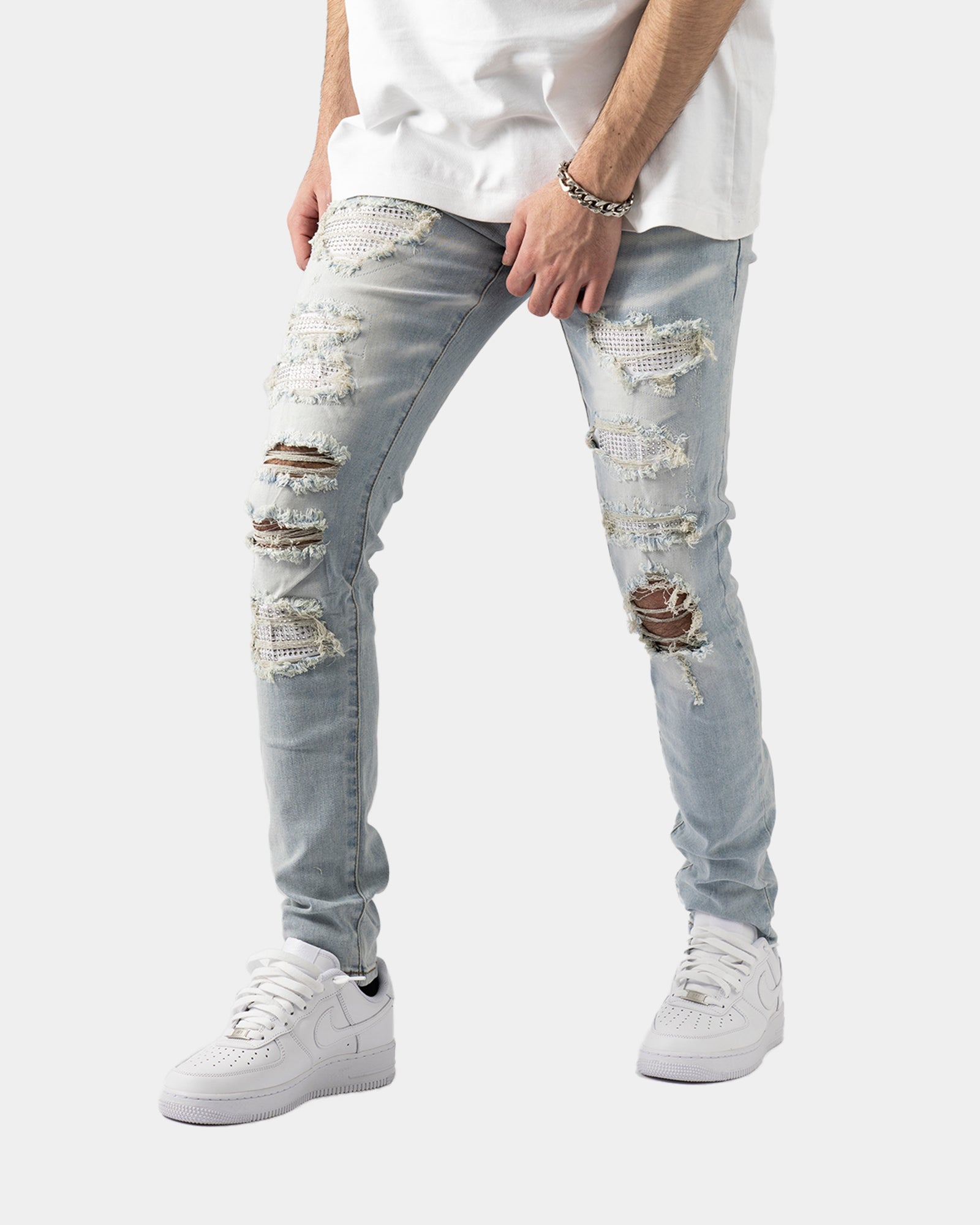 SK30|WHITE CRYSTAL SKINNY DENIM