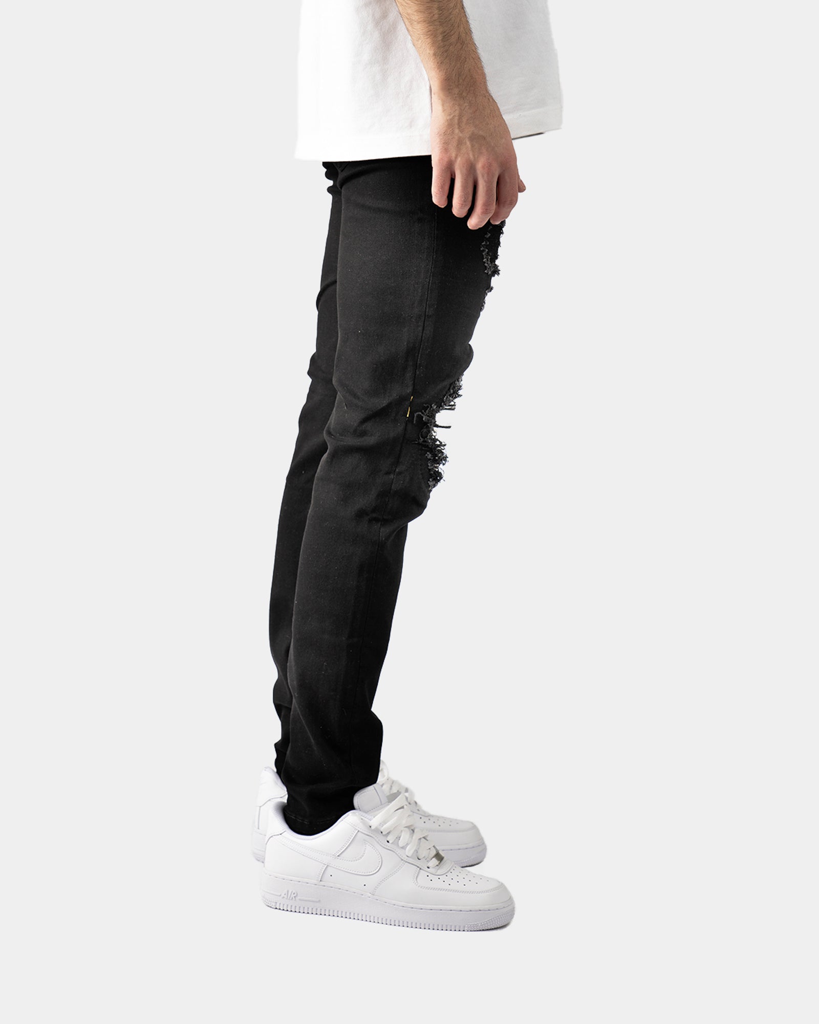 SK33|WHITE LEATHER SKINNY DENIM