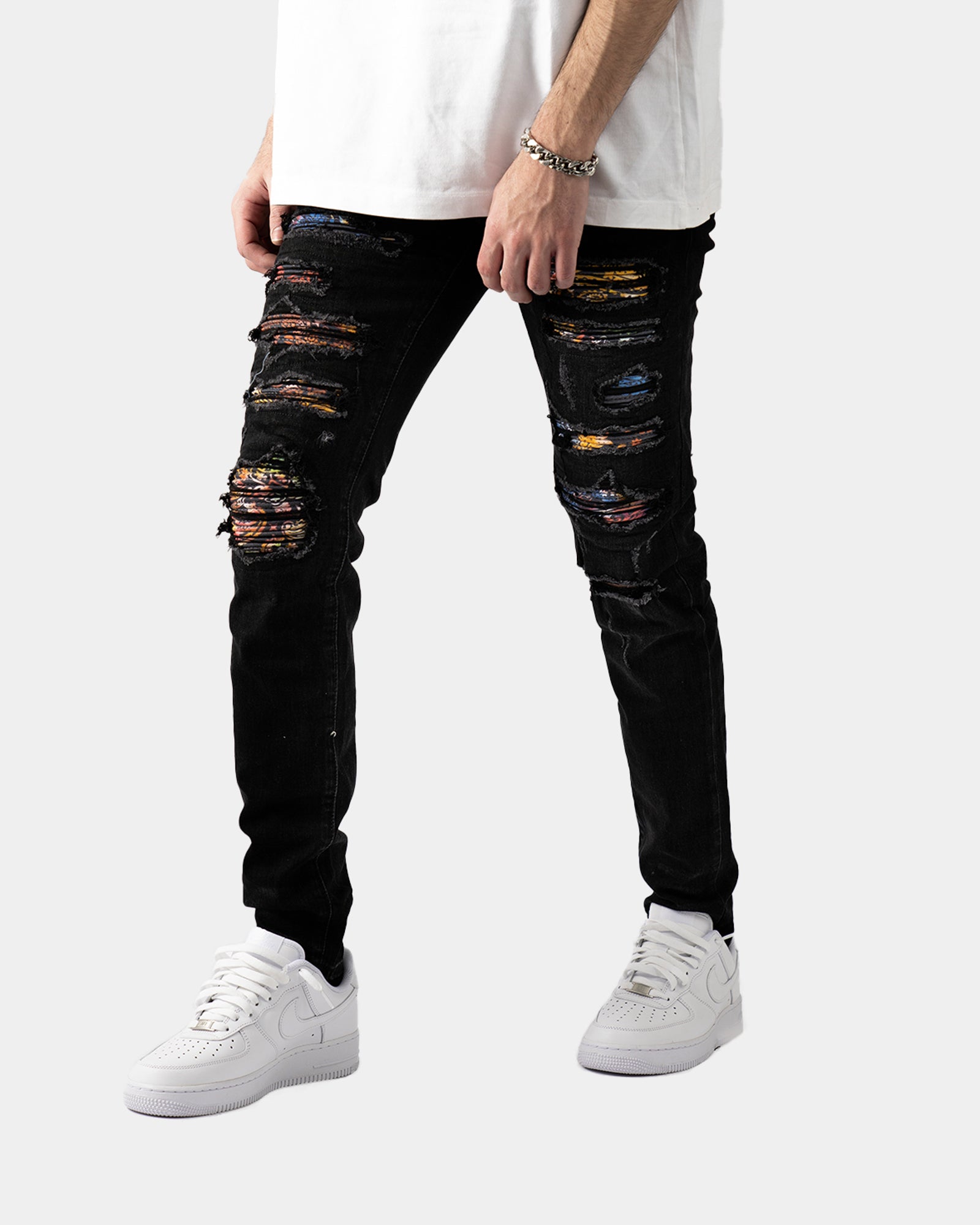 SK36|BLACK ABSTRAKT SKINNY DENIM