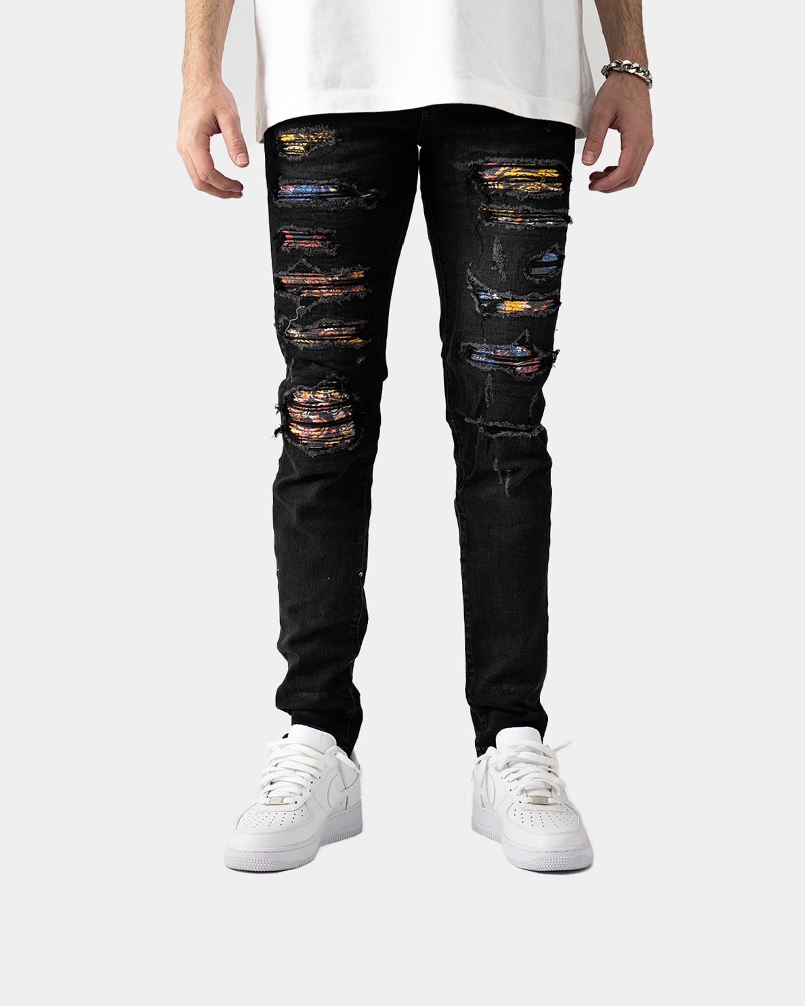 SK36|BLACK ABSTRAKT SKINNY DENIM