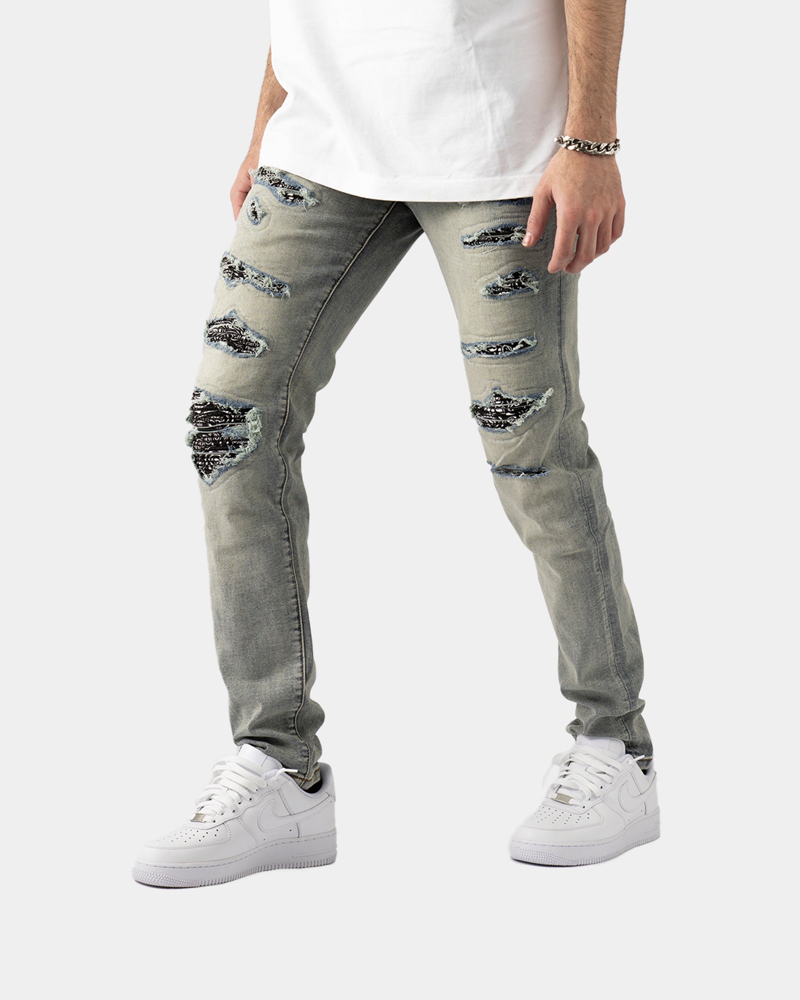 SK15| BLACK BANDANA DENIM