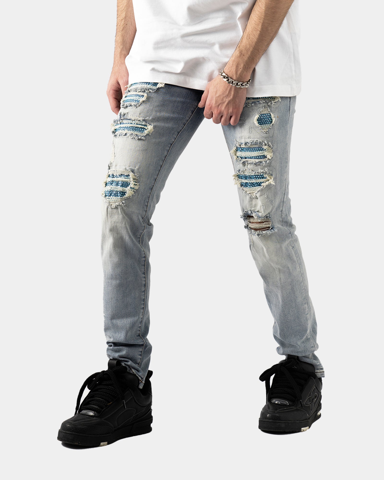 SK38|BLUE CRYSTAL SKINNY DENIM