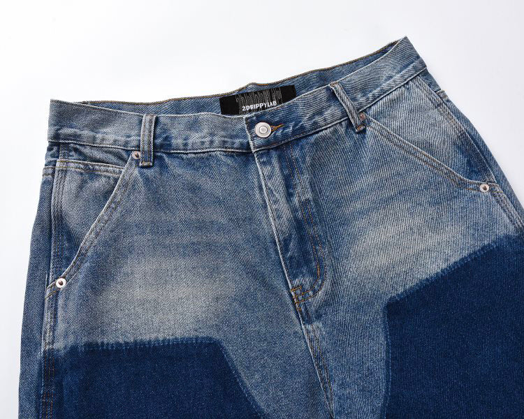 SH1|BLUE PATCH-WORK DENIM SHORT