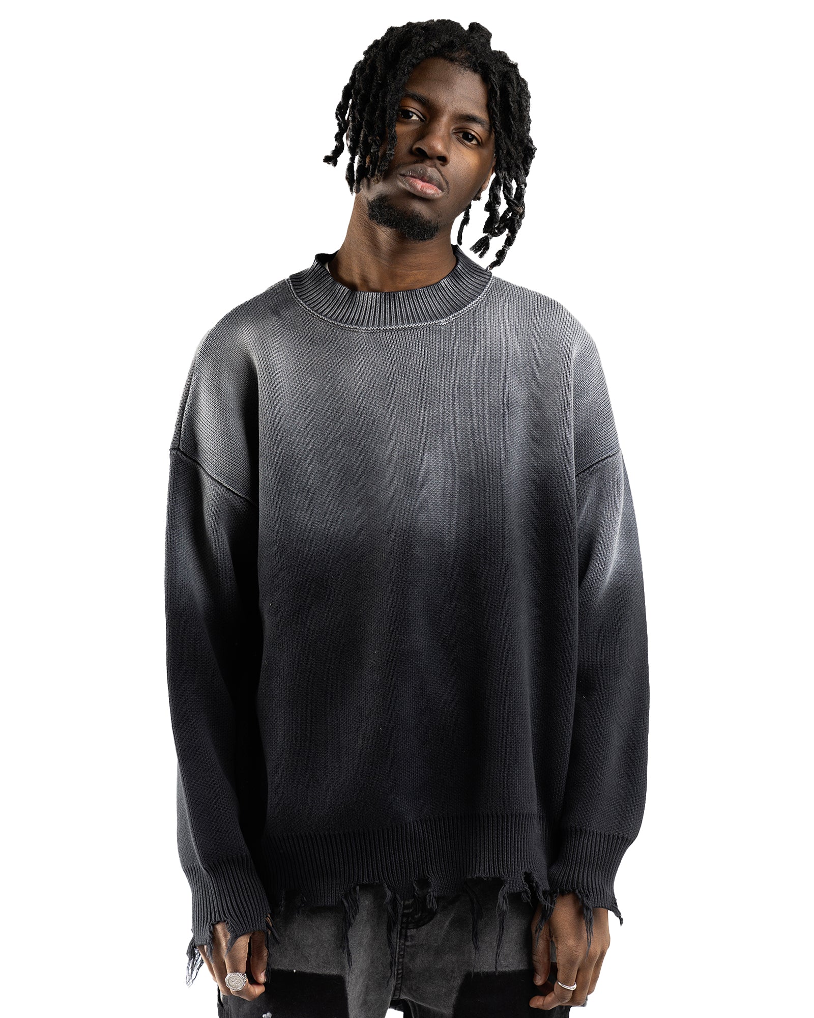 SW1|BLACK OPIUM DISTRESSED SWEATER