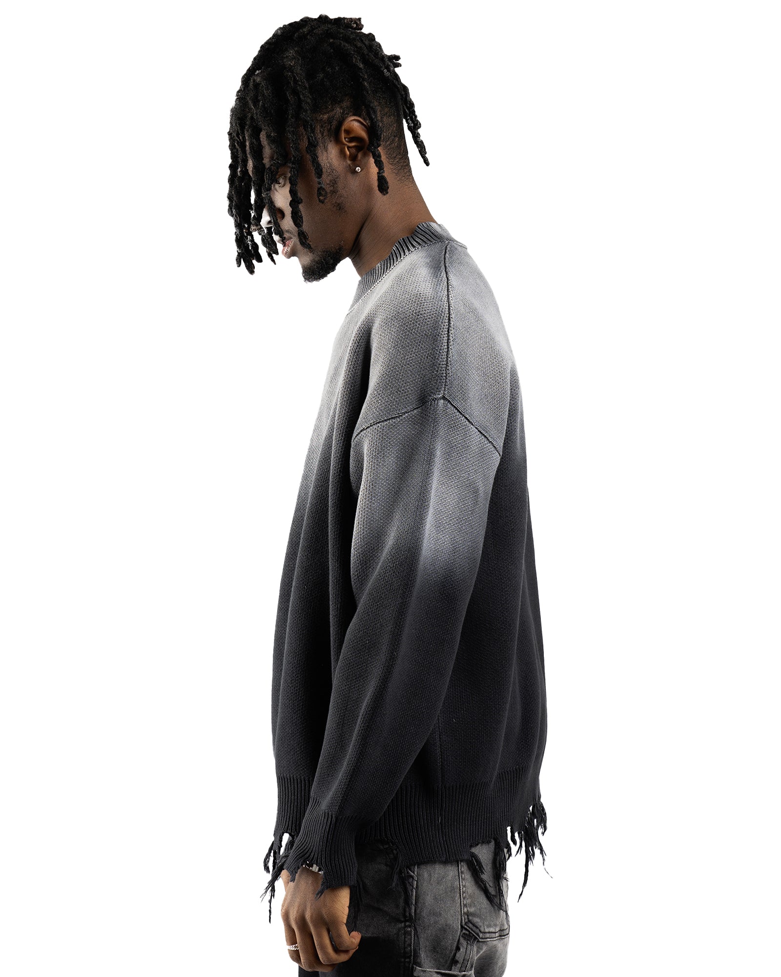 SW1|BLACK OPIUM DISTRESSED SWEATER