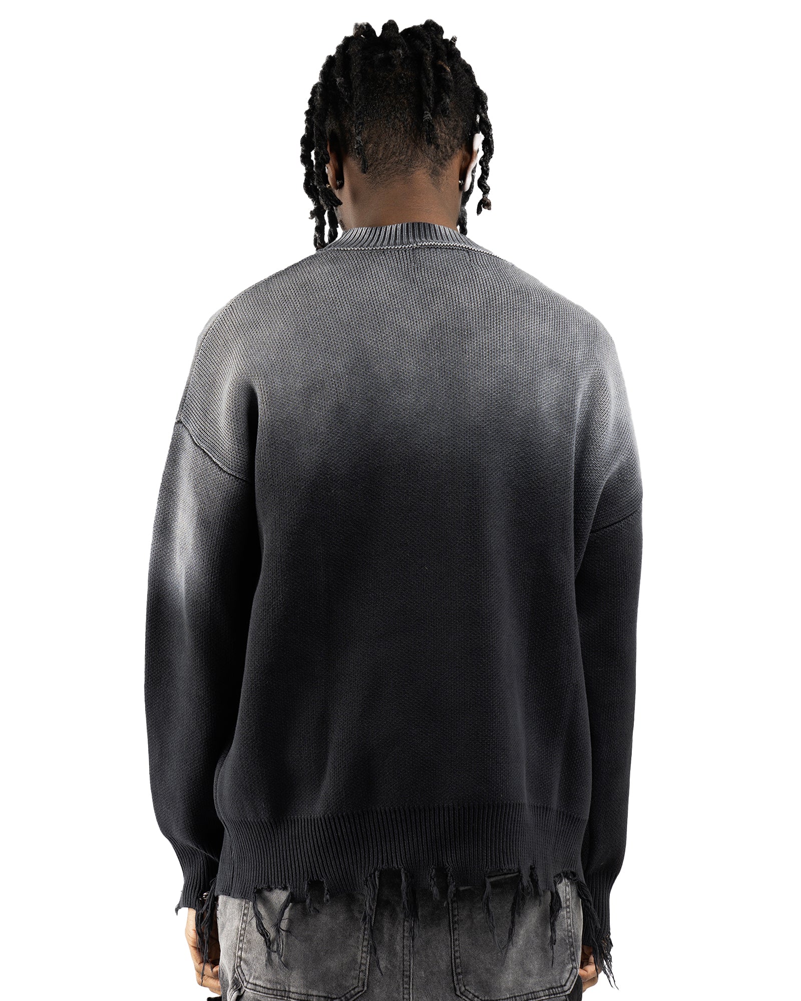 SW1|BLACK OPIUM DISTRESSED SWEATER