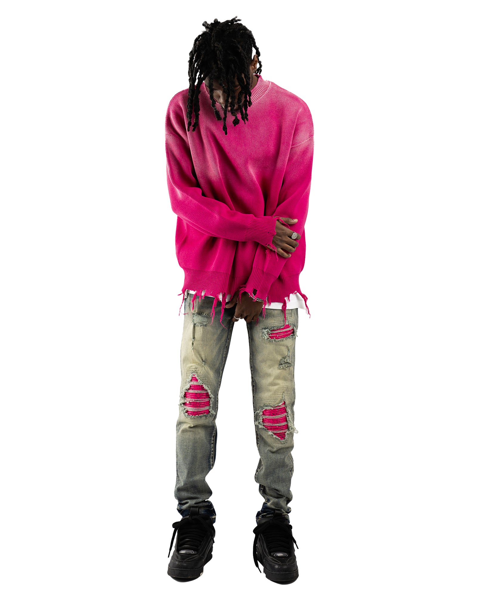 SW1|PINK OPIUM DISTRESSED SWATER