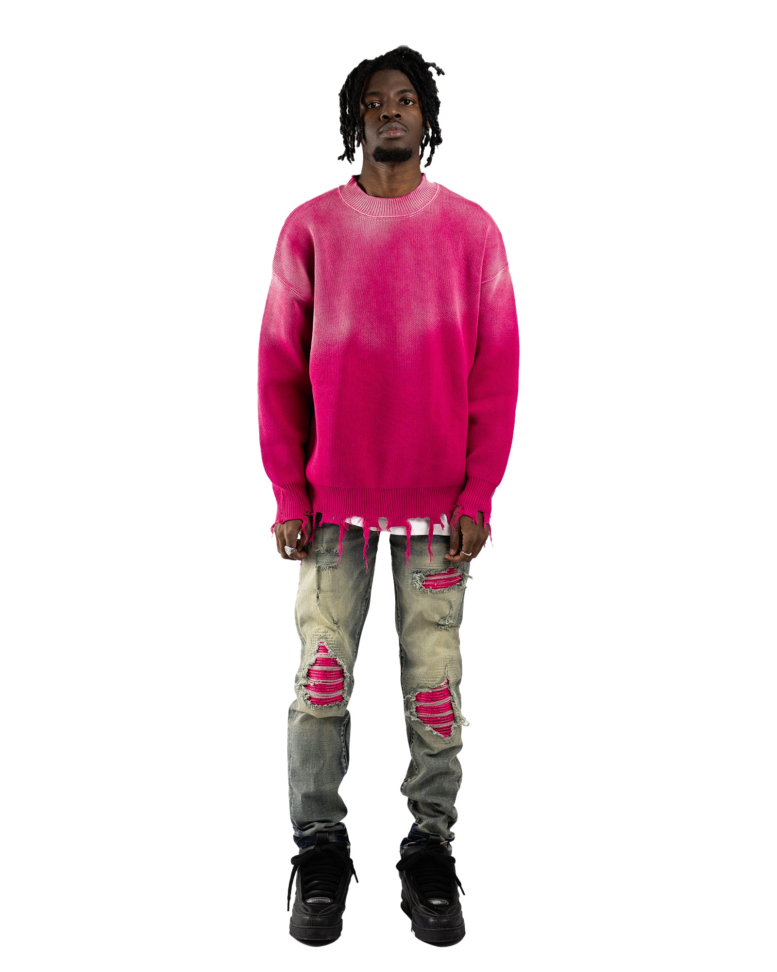 SW1|PINK OPIUM DISTRESSED SWATER