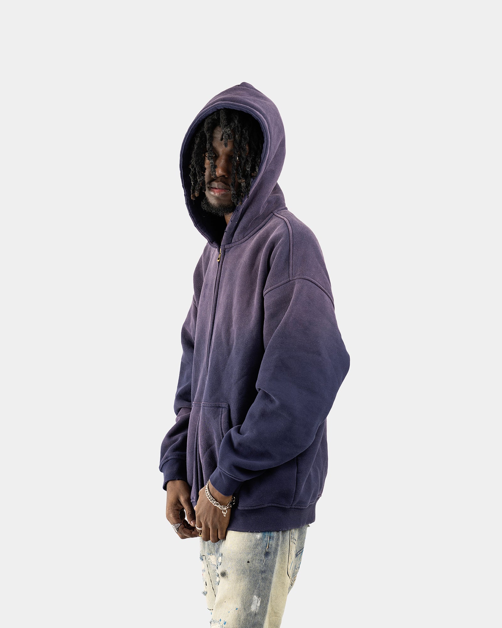 ZH4|BOXY PURPLE ZIP-HOODIE