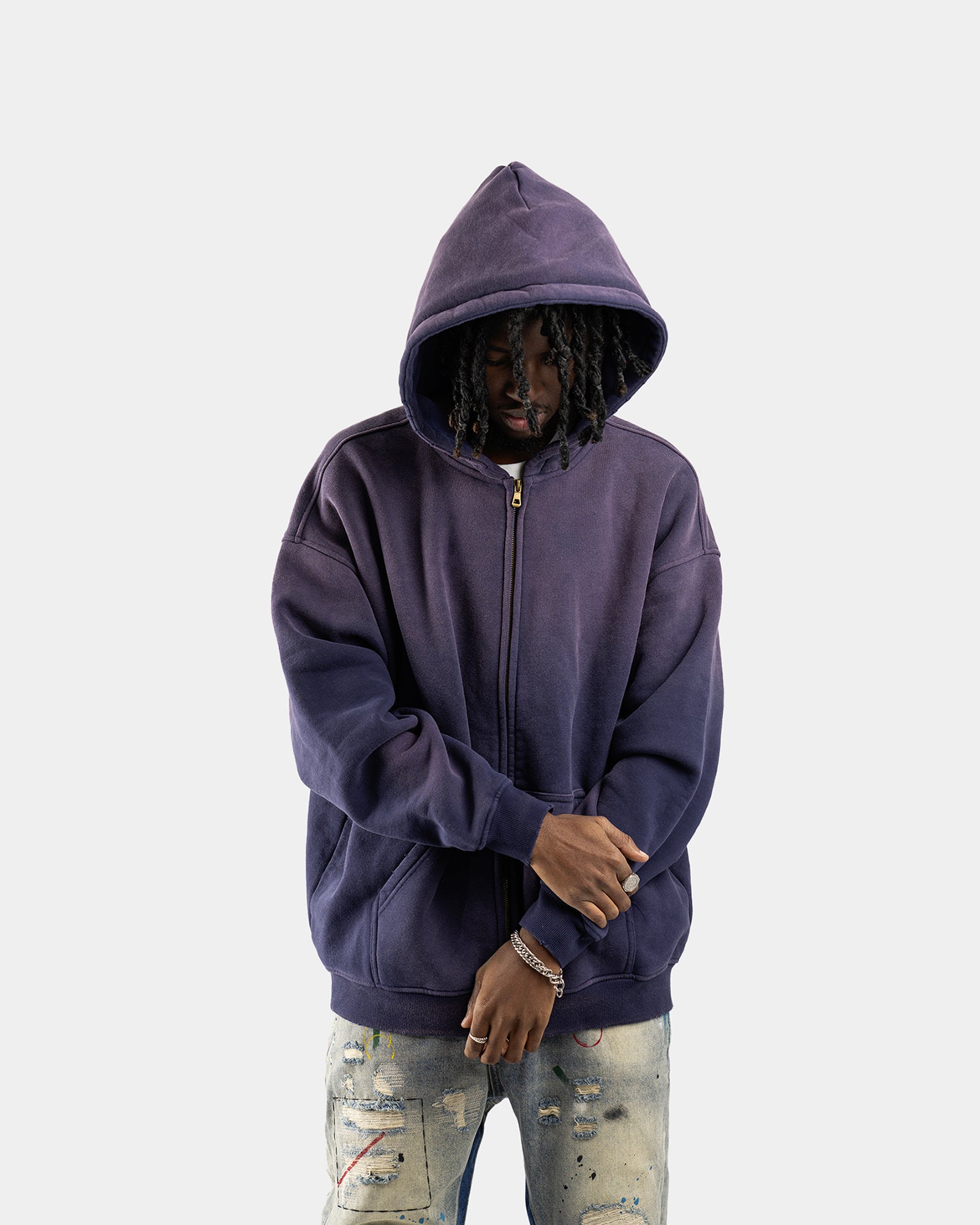 ZH4|BOXY PURPLE ZIP-HOODIE