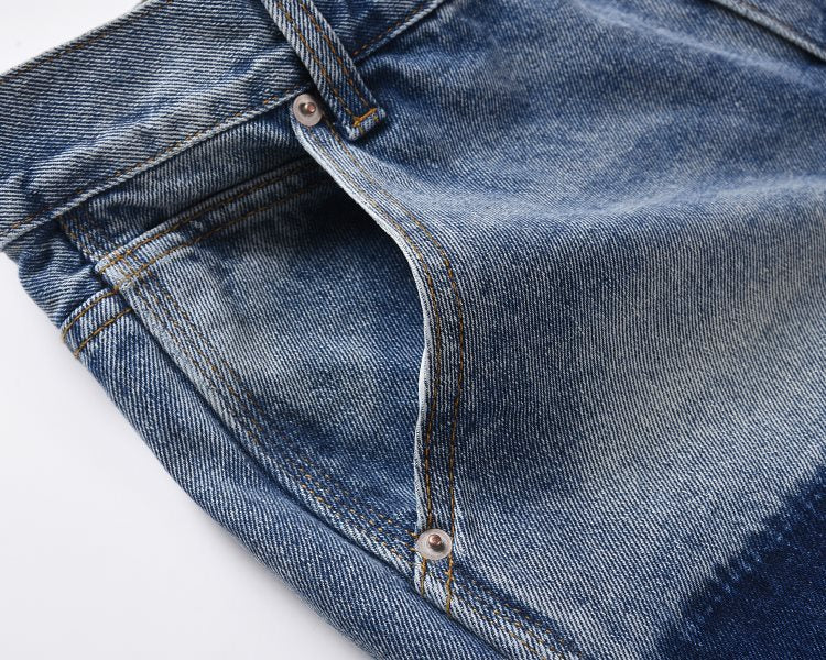 SH1|BLUE PATCH-WORK DENIM SHORT