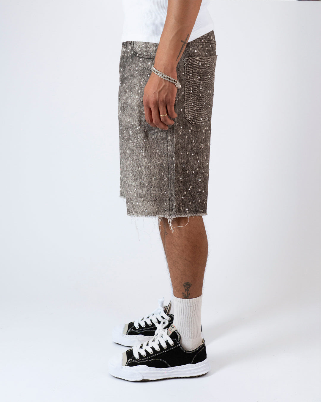 SS25|BLACK RHINESTONE SHORT