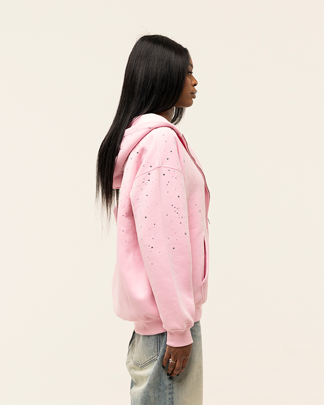 FW25|RHINESTONE PINK ZIP-HOODIE