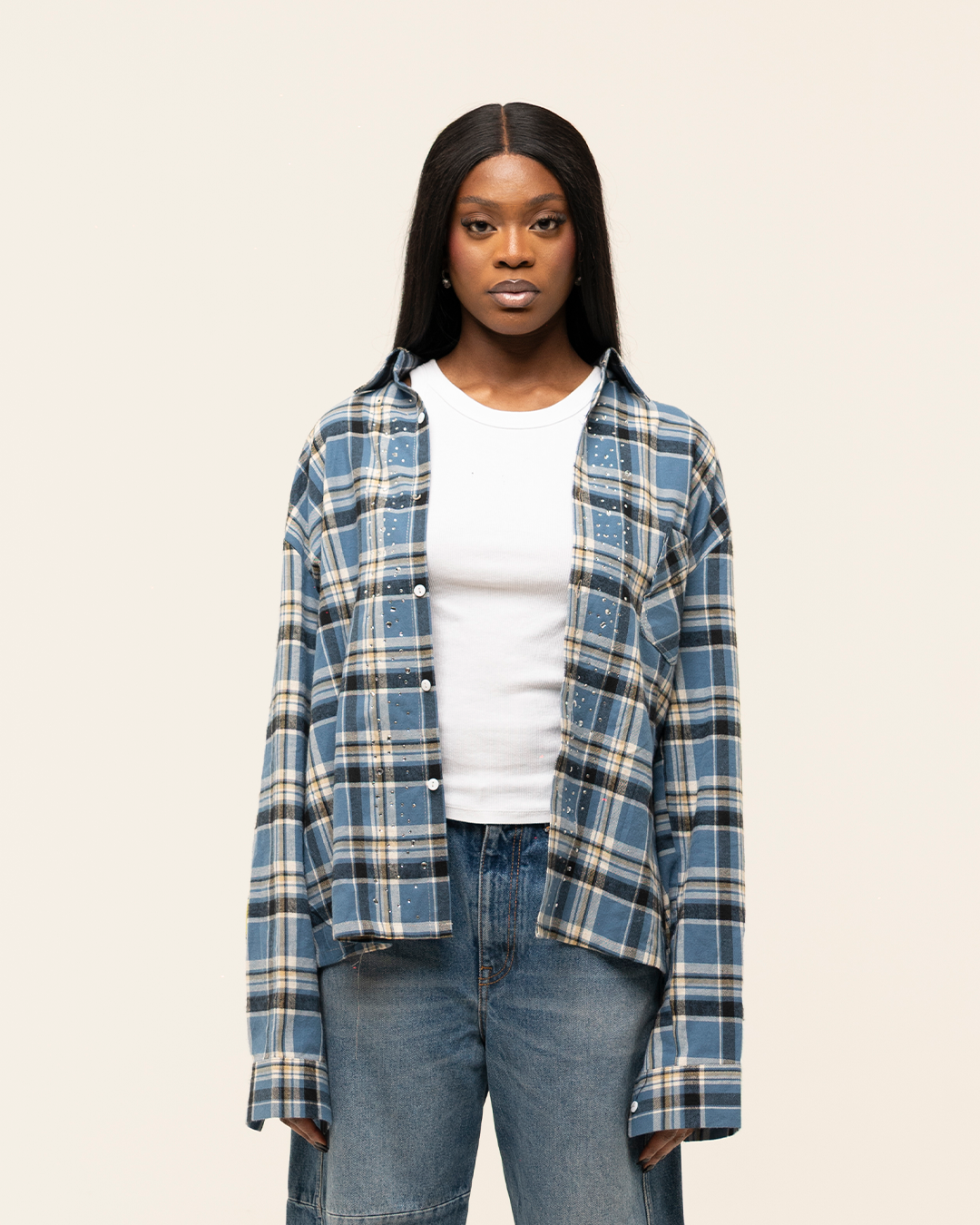 FW25|BLUE RHINESTONE LIFE IS WAR FLANNEL