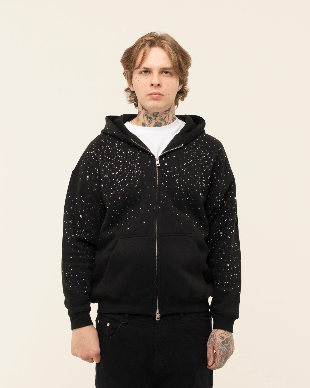 FW25|RHINESTONE BLACK ZIP-HOODIE