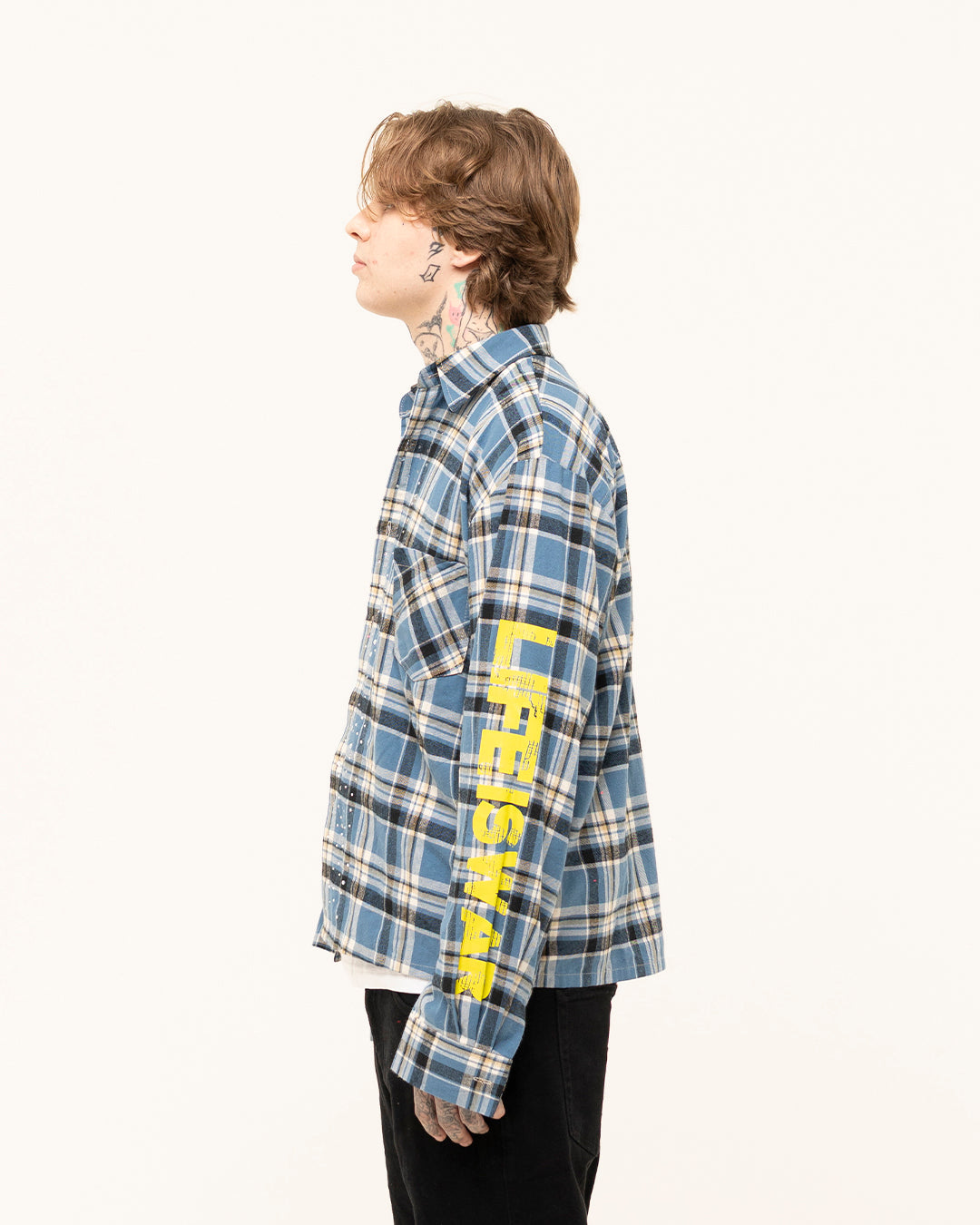 FW25|BLUE RHINESTONE LIFE IS WAR FLANNEL