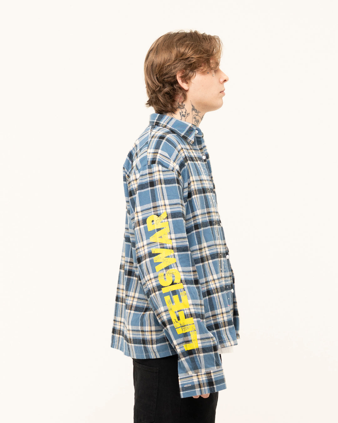 FW25|BLUE RHINESTONE LIFE IS WAR FLANNEL