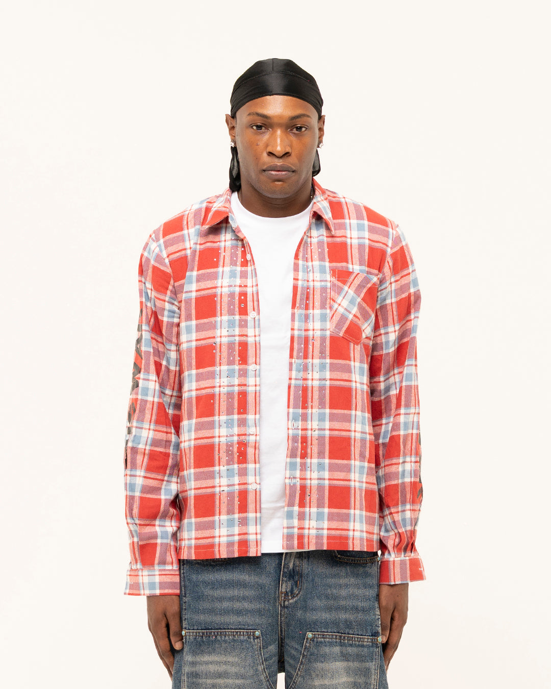 FW25|RED RHINESTONE LIFE IS WAR FLANNEL