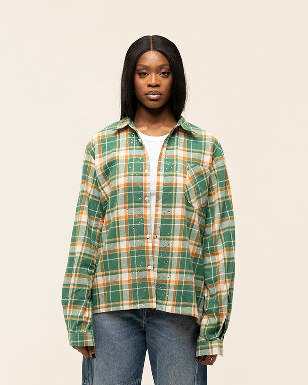 FW25|GREEN RHINESTONE LIFE IS WAR FLANNEL